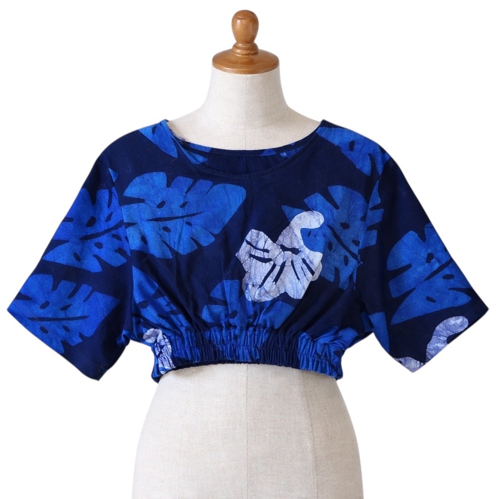 NWT STUDIO 189 Blue Cotton Leaf Crop Top SIZE XS
